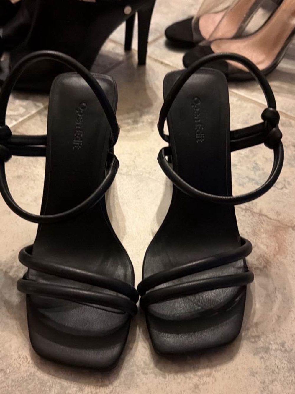 Open Edit Strappy Square-Toe Heeled Sandals